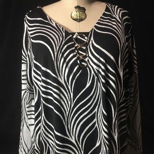 Gorgeous JM Collection Women’s Flowy Zebra Print Blouse/Top Gold Accent Size L